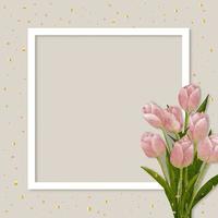 Mothers day background,Tulip Watercolour paint on White frame on Beige Background,Vector flat lay composition with Spring Pink Bouquet flower and Copy space for text,Concept for Wedding,Valentine day vector