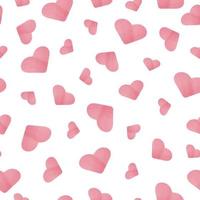 Seamless pattern of watercolor pink hearts on a white background vector
