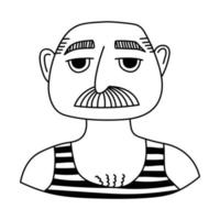 imágenes prediseñadas de garabatos en blanco y negro. un simple retrato de un hombre. Fácil de cambiar de color. vector