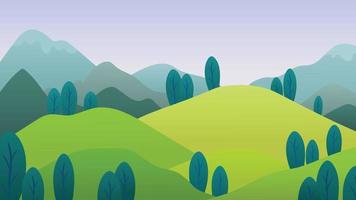 paisaje con montañas y colinas de estilo plano. vector