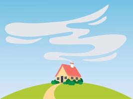 Landscape with a house on a hill in flat style. vector