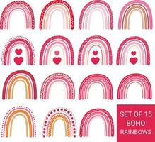 Set of 15 boho rainbows. collection of 15 vector abstract decorative boho rainbows with hearts, dots, pattern best for any design, Best for Valentine's day, romantic, love, Print on demand designs