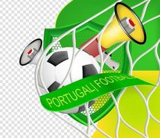 Soccer ball on the background of the flag of Portugal. A ribbon in the form of the flag of Portugal with a soccer ball in the center vector