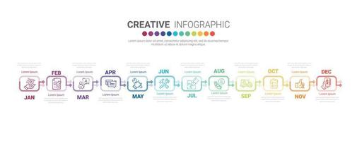 negocio de línea de tiempo durante 12 meses, diseño de elementos de infografía vector