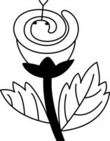 Tattoo snake and flower in the style of the 90s, 2000s. Black and white single object illustration. vector