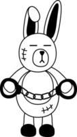 Tattoo rabbit with handcuffs in the style of the 90s, 2000s. Black and white single object illustration. vector
