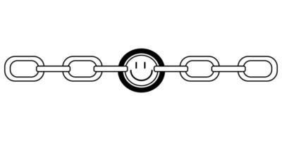 Tattoo chain with a face in the style of the 90s, 2000s. Black and white single object illustration. vector