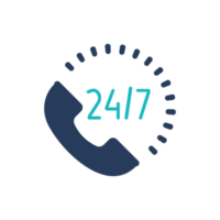 24-Stunden-Service-Symbol. Sprechblasen. telefonische Beratung bei Kundenproblemen. png