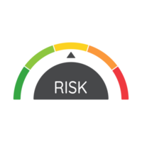 la aguja de kilometraje mide el nivel de riesgo empresarial. concepto de gestión de riesgos antes de invertir png