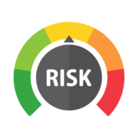 la aguja de kilometraje mide el nivel de riesgo empresarial. concepto de gestión de riesgos antes de invertir png