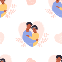 Seamless pattern with cute ethnicity couple in love png