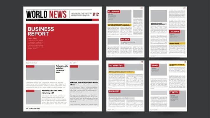 Newspaper Design Blank Vector. Financial Articles, Advertising Business Information. Daily Newspaper Journal Design. Illustration