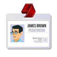 Pediatrician Medical Identification Badge Vector. Man. Name Tag Template. Medicine. Health. Medical Specialist. Isolated Flat Cartoon Character Illustration vector