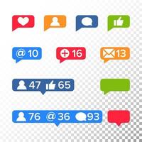 Notifications Icons Template Vector. Like symbol, Message and notification set. instagram icons vector