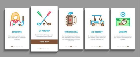 Golf Game Equipment Onboarding Elements Icons Set Vector