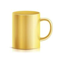 Gold Cup, Mug Vector. 3D Realistic Golden Cup Isolated On White Background. Classic Metal Mug Template With Handle Illustration. For Business Branding vector