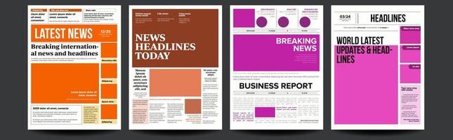 Newspaper Cover Set Vector. With Text And Images. Daily Opening News Text Articles. Press Layout. Magazine Mockup Template. Paper Tabloid Page Article. Breaking. Illustration vector