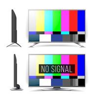 No Signal TV Test Pattern Vector. Lcd Monitor. Flat Screen TV. Television Colored Bars Signal. Analog and NTSC standard tv test screen. Television maintenance component vector