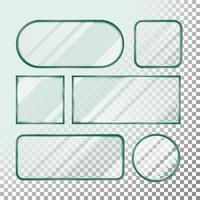 Transparent Glass Button Vector. Set Square, Round, Rectangular Shape. Realistic Plates. Isolated On Transparency Background Illustration vector