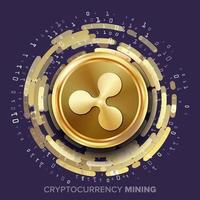 Mining Ripple Cryptocurrency Vector. Golden Coin, Digital Stream. Futuristic Money. Fintech Blockchain. Processing Binary Data Arrays Operation. Cryptography, Financial Technology Illustration vector