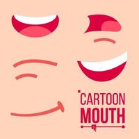 Cartoon Mouth Set Vector. Shock, Shouting, Smiling, Anger. Expressive Emotions. Flat Illustration vector