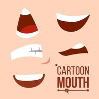 Cartoon Mouth Set Vector. Tongue, Smile, Teeth. Expressive Emotions. Poses Elements. Flat Illustration vector