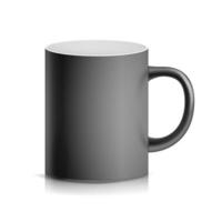 taza negra, vector de taza. Vaso de cerámica o plástico 3d realista aislado sobre fondo blanco. taza clásica en blanco con ilustración de asa. para la marca comercial