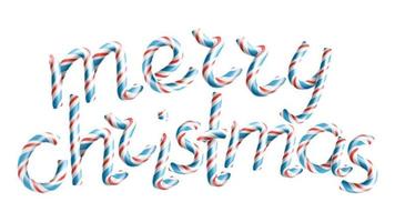 vector de feliz navidad. Signo 3d en colores navideños. clásico navidad rojo, azul blanco, bastón de caramelo. cartel de Navidad, tarjeta de felicitación, folleto, diseño de plantilla de tipografía de volante. ilustración aislada