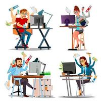 Multiple Tasks Business Concept Vector. Set Person. Many Hands Doing Tasks. Professional Occupation. Skill Of Multitasking. Financial Occupation. Talented Worker. Plodding Worker. Cartoon Illustration vector