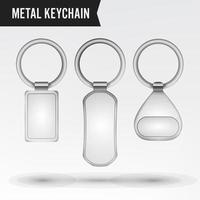 Realistic Template Metal Keychain Vector Set. 3d Key Chain With Ring For Key Isolated On White Background