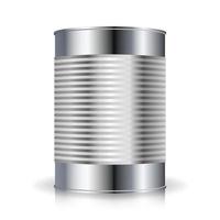 Metallic Cans Vector. Food Tincan Ribbed Metal Tin Can, Canned Food. Blank For Your Design. Realistic Empty Product Packing Template With Shadow And Reflection vector