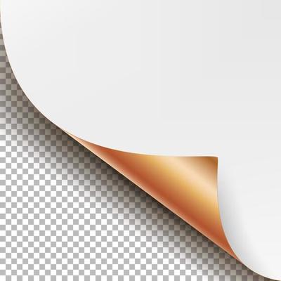 Curled Metallic Corner Vector. Realistic Paper With Soft Shadow Mock Up Close Up Isolated.