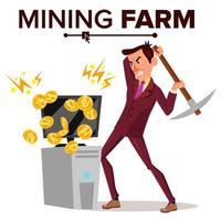 Mining Farm Vector. Businessman Miner. Cryptography Currency. Modern Industry. Server Database. Isolated Flat Cartoon Illustration vector