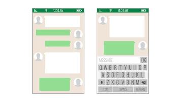 chat, plantilla de vector de aplicación sms. cuadros de mensaje ilustración aislada de teclado móvil moderno