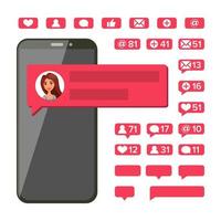 Chat Notification Vector. Mobile Phone Screen. New Messages, Likes, E-mail. Chatting Bubble Speeches. Flat Isolated Illustration vector