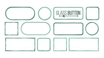 Glass Buttons, Frames Vector. Square, Round, Rectangular. Glass Plates Elements. Realistic Plates. Plastic Banners. Isolated On White Background Illustration vector