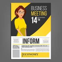 Business Meeting Poster Vector. Business Woman. Layout. Presentation Concept. Corporate Banner Template. A4 Size. Flat Cartoon Illustration vector