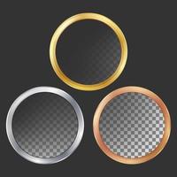 Gold, Silver, Bronze, Copper Metal Frames Vector. Round. Realistic Metallic Plates Illustration vector