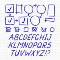 marcador escrito a mano doodle letras y símbolos vector