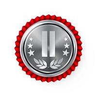 Silver 2st Place Rosette, Badge, Medal Vector. Realistic Achievement With Best Second Placement. Round Championship Label With Red Rosette. Ceremony Winner Honor Prize. Sport Game Challenge Award vector