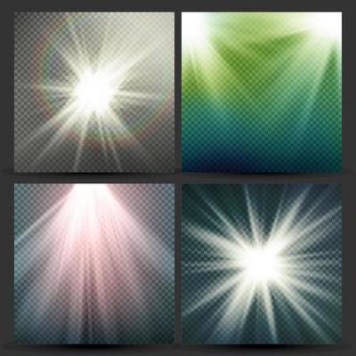 Light Beam Rays Vector Set. Sun Flash With Rays. Glow Light Effect. Vector Illustration