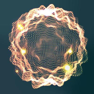 Glowing Abstract Sphere Vector. Cyber Music Waves. Digital Splash. Illustration