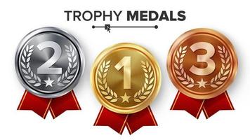 Gold, Silver, Bronze Medals Set Vector. vector