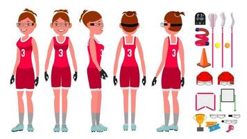 vector de lacrosse de mujeres. práctica de lacrosse. compañeros de equipo jugadora agresiva. ilustración de personaje de dibujos animados plano aislado