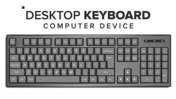 Desktop Keyboard Vector. 3D Realistic Classic Computer Keyboard Mockup. Isolated On White Illustration vector