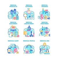 productos médicos establecer iconos ilustraciones vectoriales vector