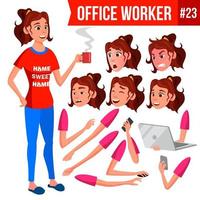 Office Worker Vector. Woman. Face Emotions, Various Gestures. Animation Creation Set. Isolated Cartoon Character Illustration vector