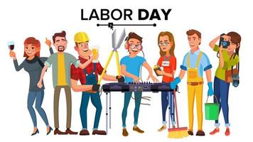 Labor Day Vector. Modern Workers Set. A Group Of People Of Different Professions. Flat Isolated Cartoon Character Illustration vector