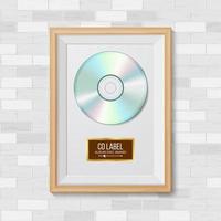 vector de premio de disco cd. Mejor vendido. trofeo musical marco realista, disco de álbum, pared de ladrillo. ilustración