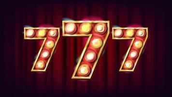 777 Banner Vector. Casino 3D Glowing Element. For Lottery, Poker, Roulette Design. Game Illustration vector